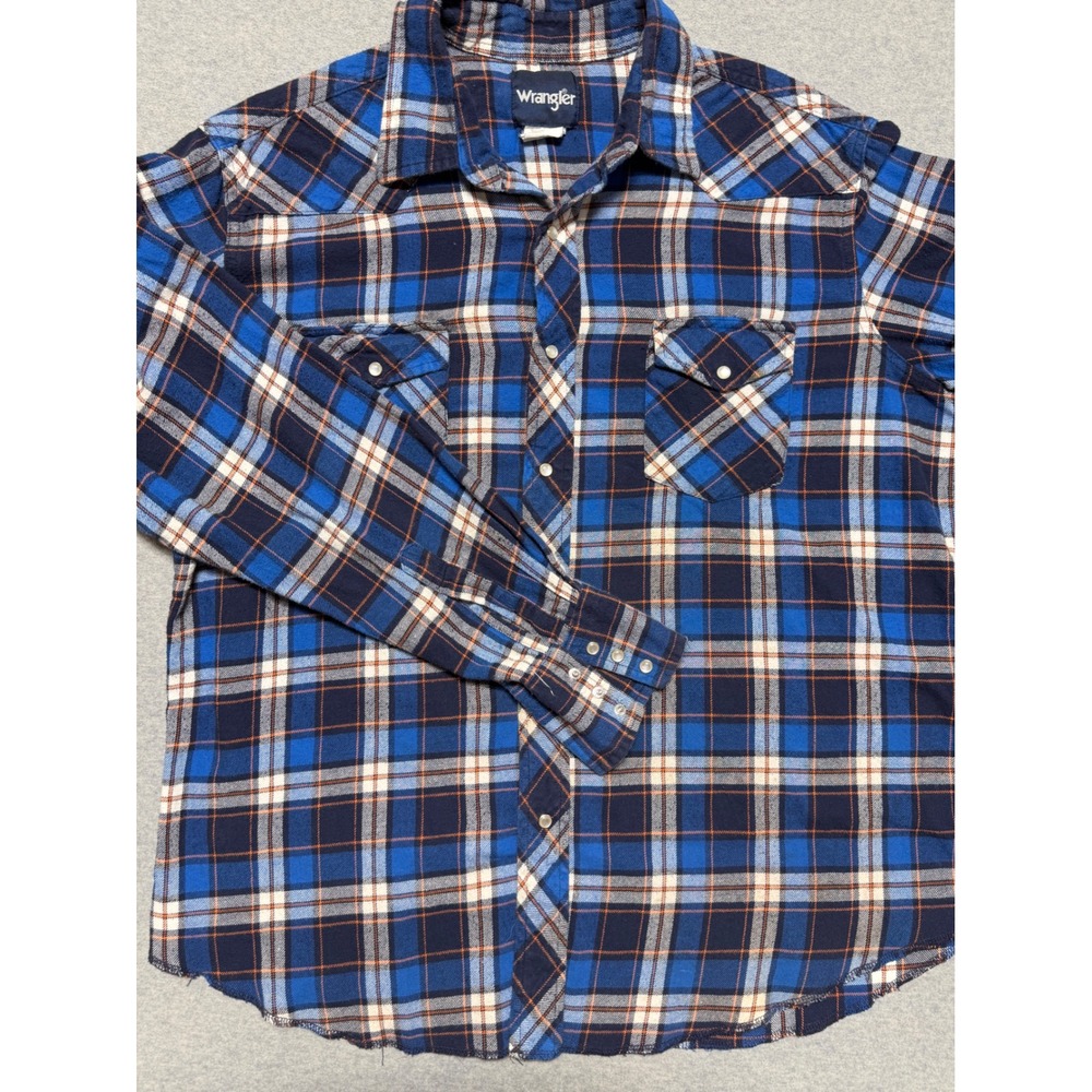 Wrangler‎ Mens Blue Plaid Western Pearl Snap Flannel Shirt XL WTMH52763